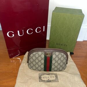 Gucci Beige and Brown Logo Pouch